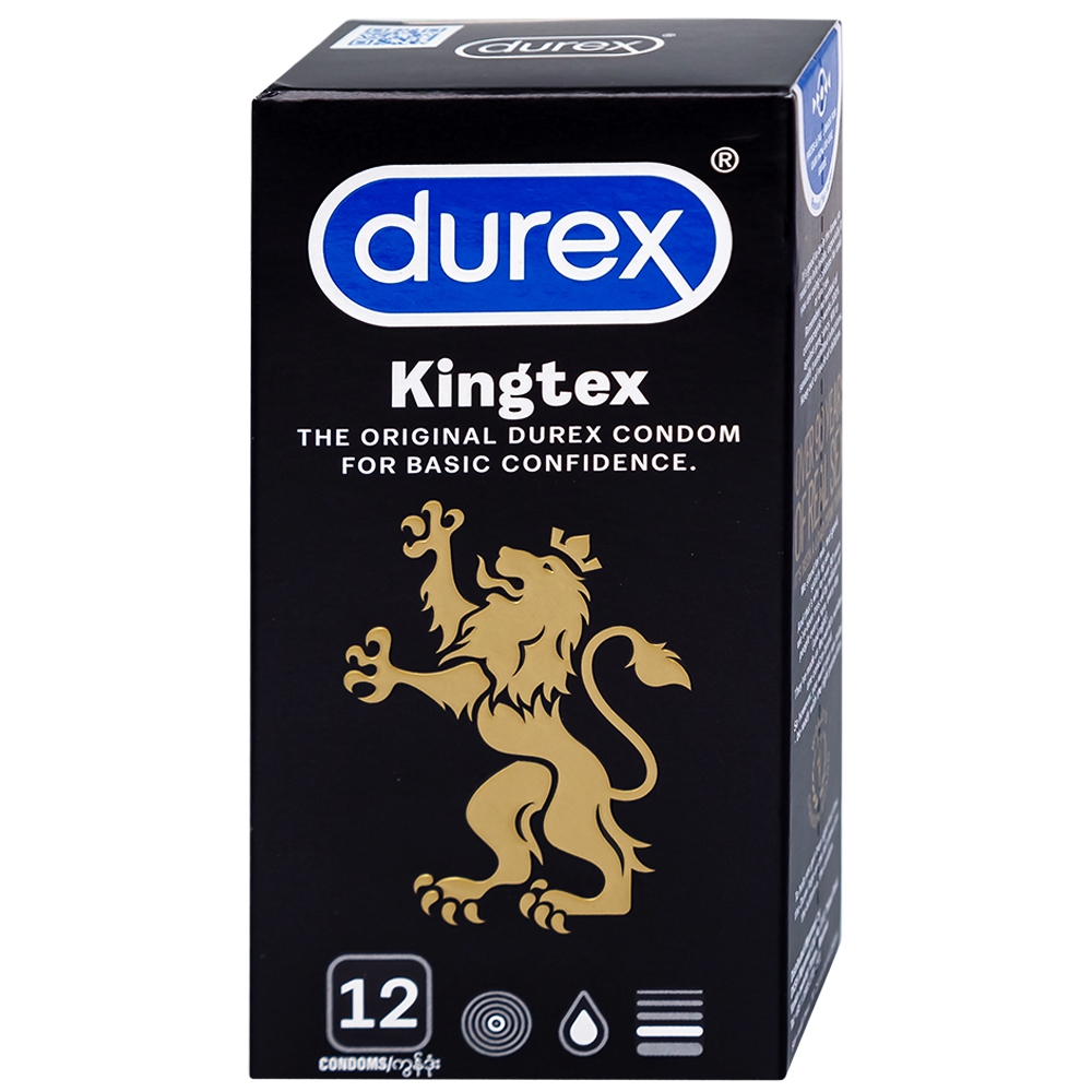 Bao Cao Su DUREX Kingtex với kích thước đường kính 49mm, ôm sát, vừa vặn (hộp 12 cái)