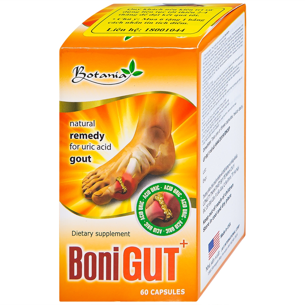 Viên uống BoniGut Botania giảm nồng độ acid uric trong máu, hỗ trợ điều trị bệnh gout (60 viên)
