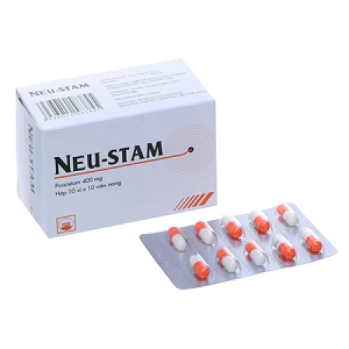 Viên nang cứng Neustam 400mg Pymepharco điều trị rung giật cơ, thiếu máu não (10 vỉ x 10 viên)