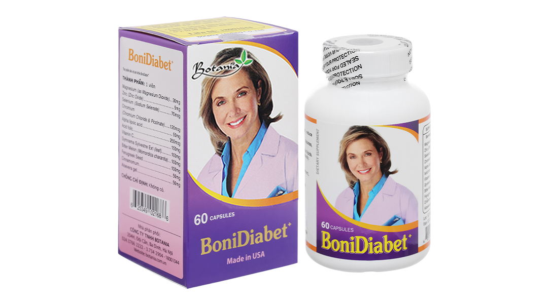 Viên uống BoniDiabet Botania hỗ trợ điều trị bệnh tiểu đường, làm giảm glucose máu (60 viên)