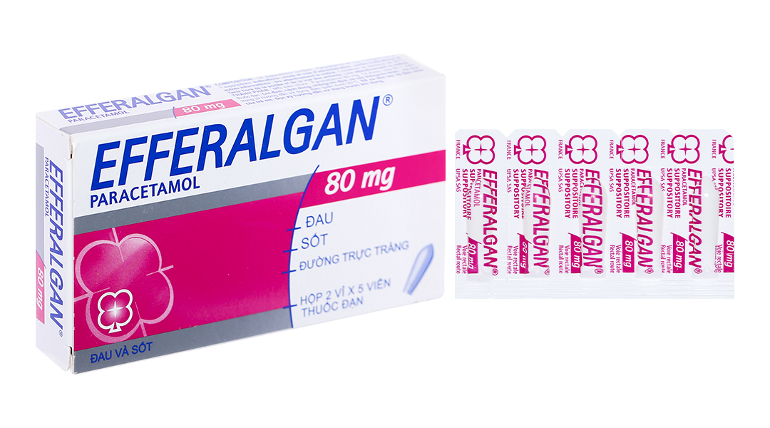 Thuốc đạn Efferalgan 80mg UPSA SAS giảm đau, hạ sốt (2 vỉ x 5 viên)