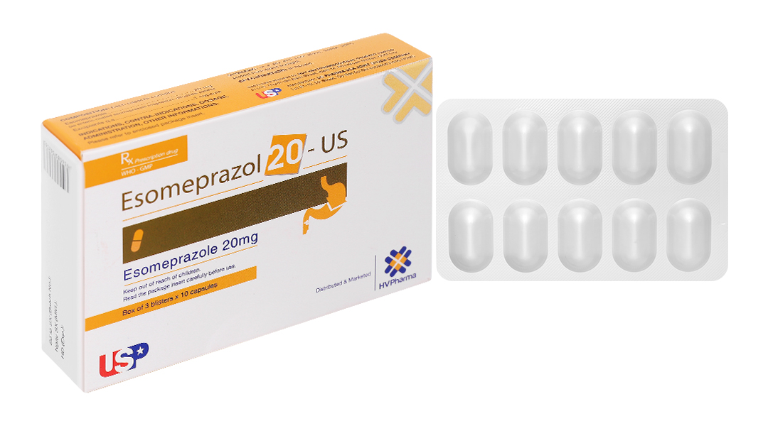 Thuốc Esomeprazol 20-US điều trị trào ngược dạ dày (3 vỉ x 10 viên)