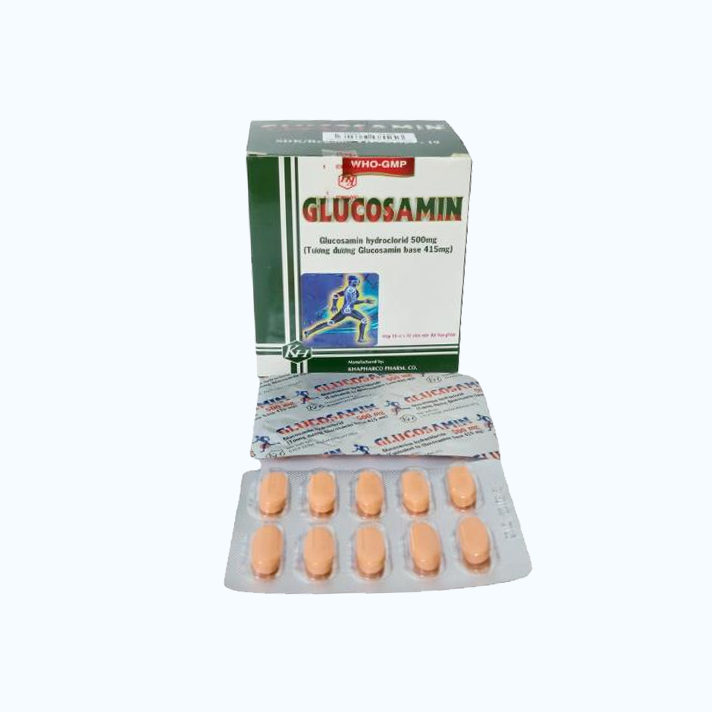 Viên nén Glucosamin 500mg Khánh Hòa giảm triệu chứng thoái hóa khớp gối (10 vỉ x 10 viên)