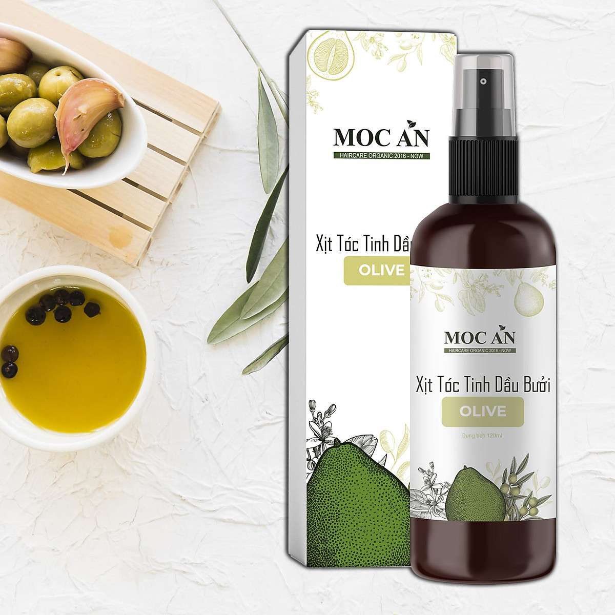 Xịt Kích Mọc Tóc Tinh Dầu Bưởi Xô Thơm ( OLIVE ) 120ml Mộc Ân Haircare hỗ trợ giảm rụng, kháng khuẩn, giảm mụn trên da đầu