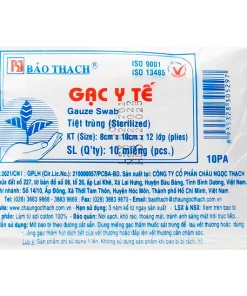 Gạc y tế 8cm x 10cm x 12 lớp tiệt trùng Bảo Thạch làm sạch các vết thương nhỏ, thấm máu và dịch tiết (10 miếng)