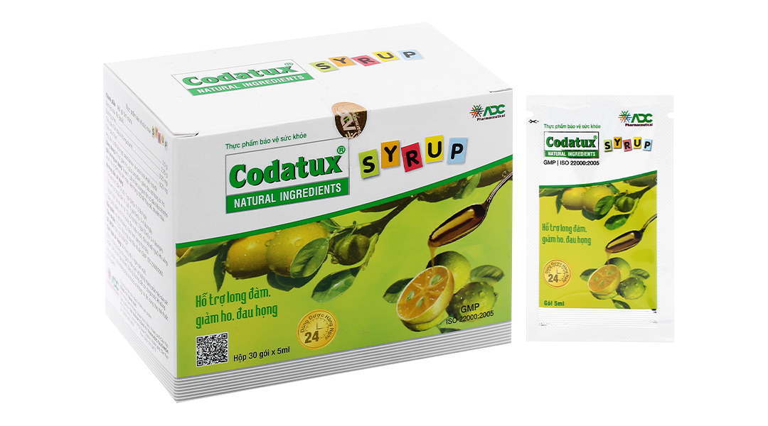 Siro Codatux Syrup ADC hỗ trợ long đờm, giảm ho, đau họng (30 gói x 5ml)