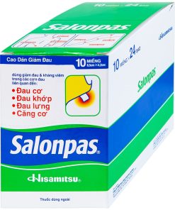 Cao dán Salonpas 6.5cmx4.2cm giảm đau vai, đau lưng, đau cơ, đau khớp (24 gói x 10 miếng)