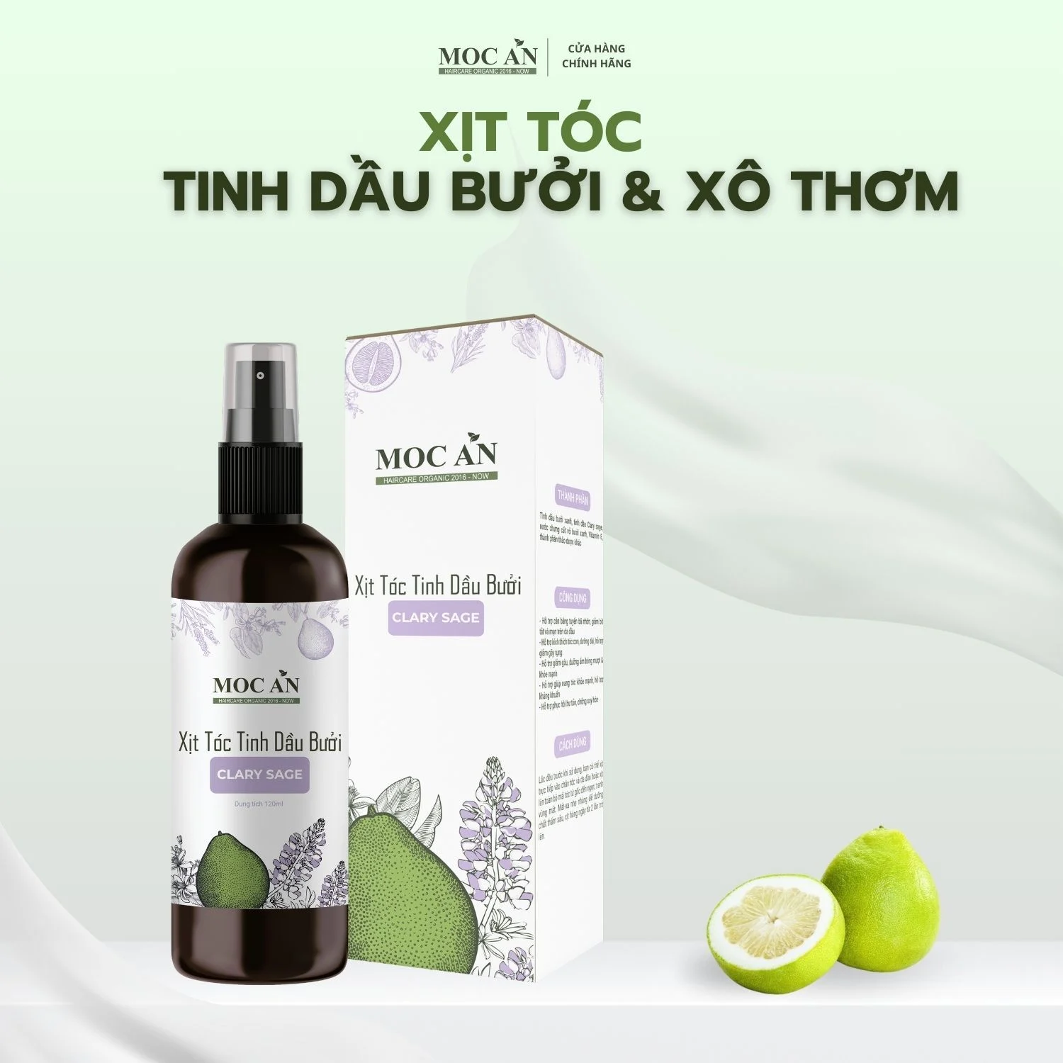 Xịt Kích Mọc Tóc Tinh Dầu Bưởi Xô Thơm ( Clary Sage ) 120ml Mộc Ân Haircare hỗ trợ giảm rụng, kháng khuẩn, giảm mụn trên da đầu