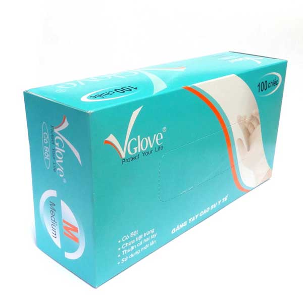 Găng tay cao su y tế trơn có bột VGlove Size M (10 hộp x 100 chiếc)