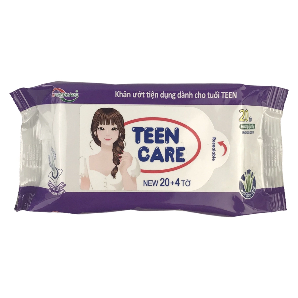Khăn ướt tiện dụng hương dịu nhẹ màu tím Teen Care ( NEW 20 + 4 Tờ )