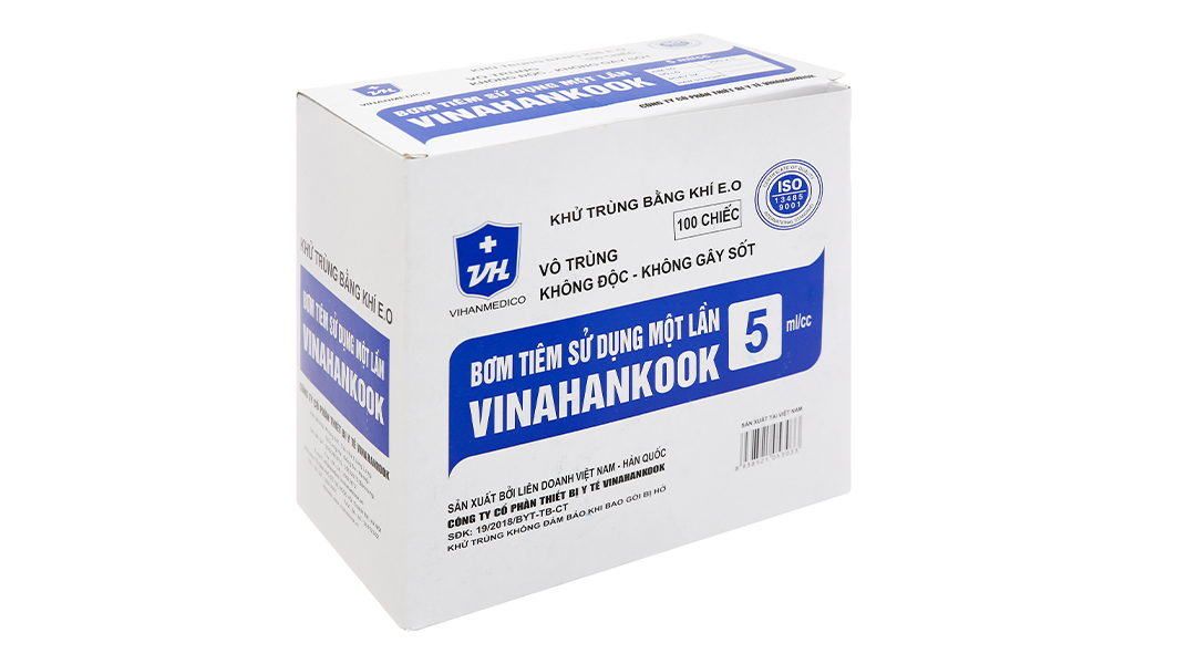 Bơm tiêm sử dụng một lần Vinahankook 5ml/cc được khử trùng bằng khí E.O (100 cái)
