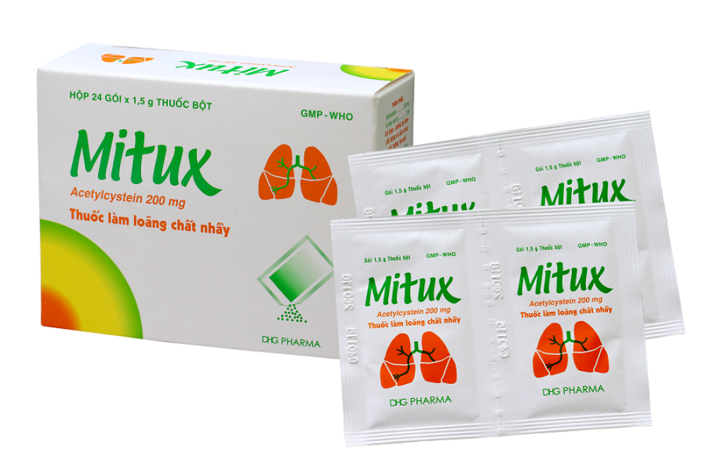 Thuốc bột Mitux 200mg làm tan đàm trong bệnh lý hô hấp (24 gói x 1.5g)