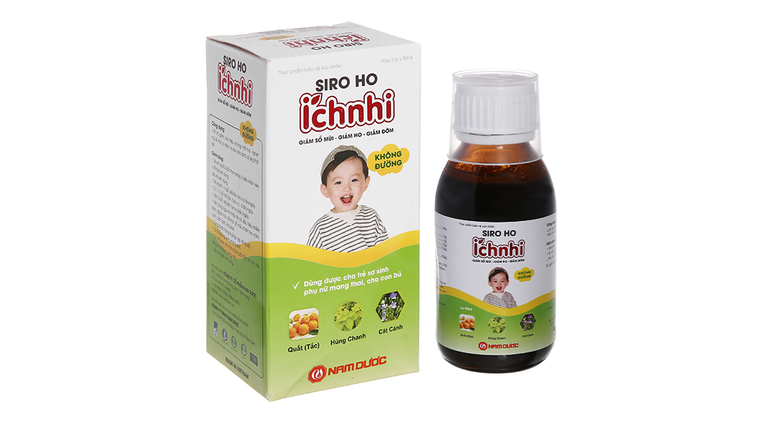 Siro ho cảm Ích Nhi không đường hỗ trợ giảm ho, tiêu đờm chai 90ml