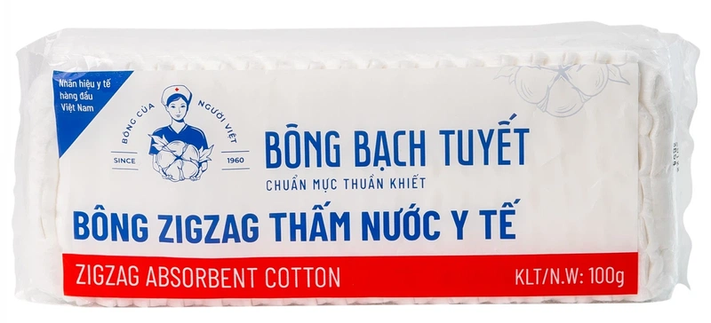 Bông Zigzag y tế thấm nước Bạch Tuyết dùng trong chăm sóc cá nhân và y tế (100g)