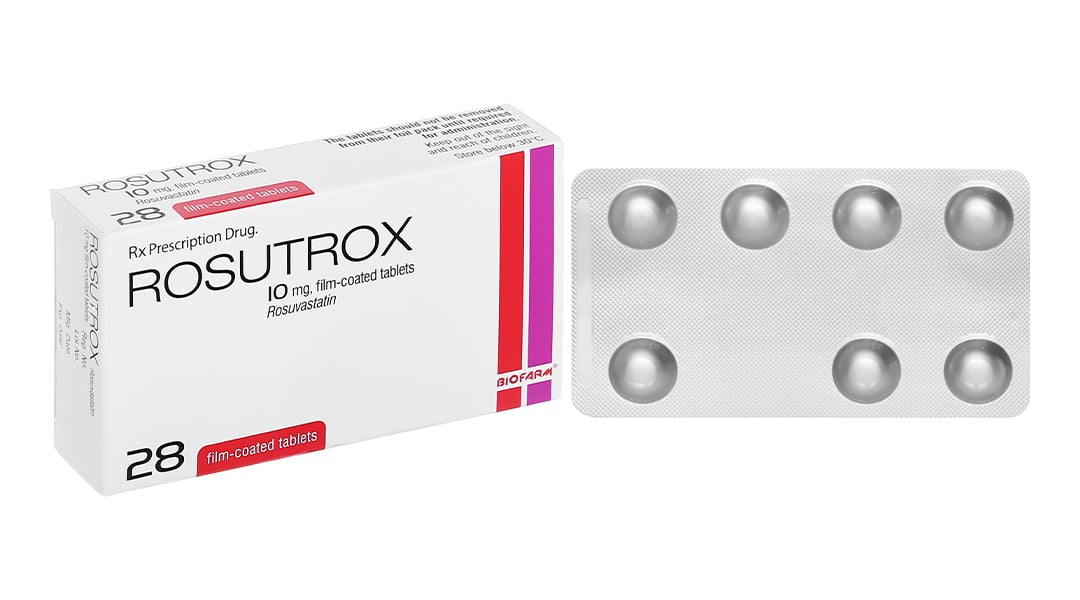 Thuốc Rosutrox 10mg Biofarm điều trị tăng cholesterol máu (4 vỉ x 7 viên)